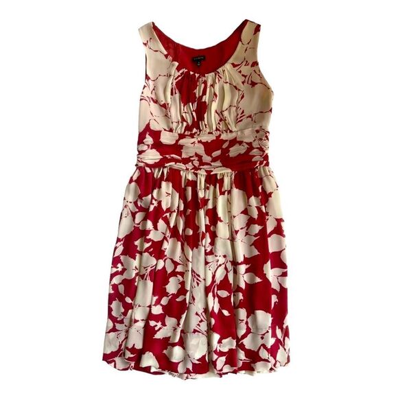 Talbots Sheer Floral Sleeveless Chiffon Rusty Red White Midi Summer Dress size 6 - Picture 4 of 11
